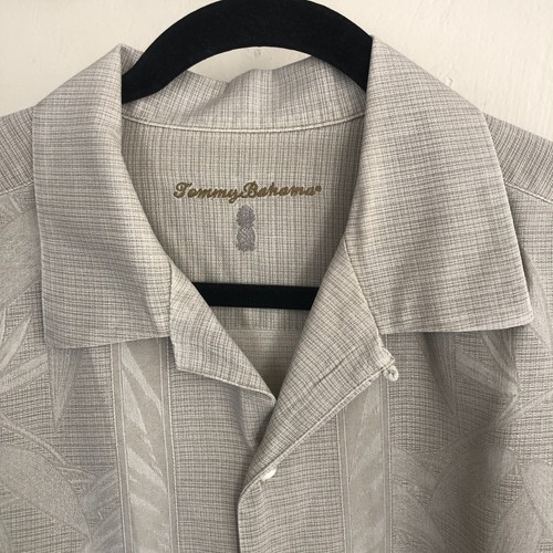 Camisa Hawaiana TOMMY BAHAMA 100% Seda Talla L Botón Taupe Tropical Hojas de Palma - Imagen 2 de 21