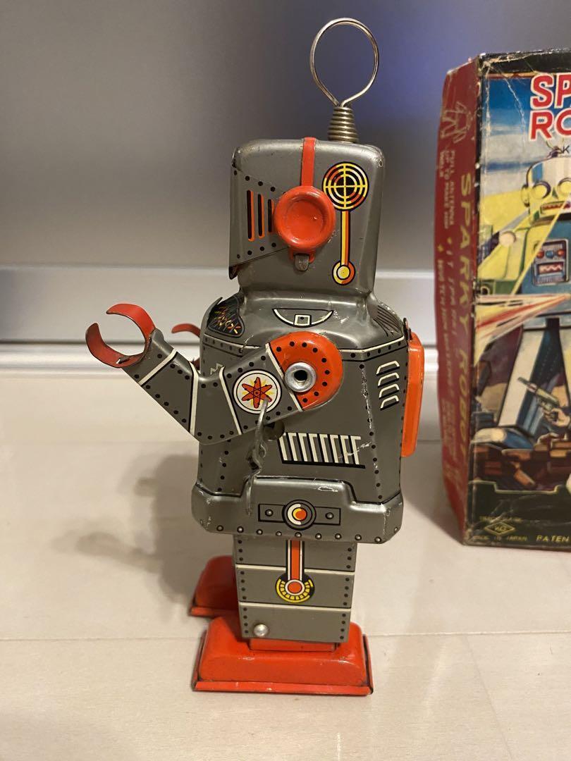 Yoshiya KO Sparky Robot Vintage Wind-Up Tin Toy 1950s with