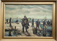 Impressionist fisherman on the beach sea Baltic North Sea fishing Skagen Denmark 