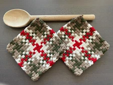 Handmade Potholders Cotton Woven Loom Hot Pads Trivet Camping Gift for Him