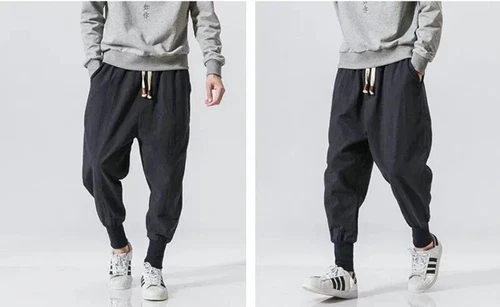 Lässige Herren Japanische Jogginghose Baumwolle Leinen Stretch Gummizug Hose Jogger - Bild 17 von 27