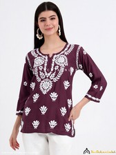 Mauve Hand Embroidered Chikankari Short Kurta Lucknowi Chikan Short Top