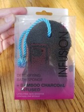 Detoxifying BATH SPONGE on rope Bamboo Charcoal Infused INFUSION NEW Latex-Free