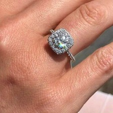2 Ct Round Cut White Moissanite Halo Engagement Ring Solid 14k White Gold Size 5