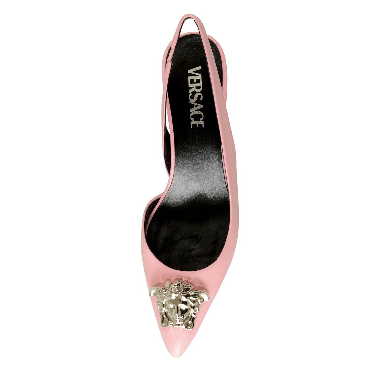 Versace★素敵！Pink & Silver Medusa 100% Leather Heeled Versace Women's Pink & Silver Medusa 100% Leather Heeled