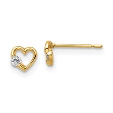 4.75mm 14K Yellow Gold CZ Heart Post Earrings YE2028
