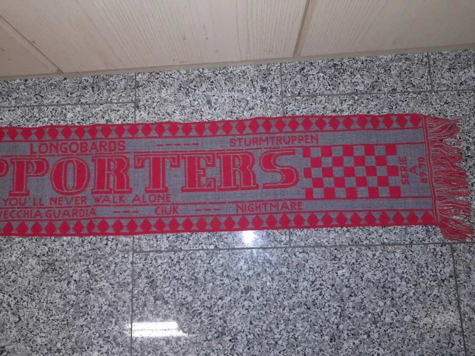 Sciarpa ultras Cremonese lana ricamata anni 80 Longobards Red Grey Supporters - Immagine 3 di 4