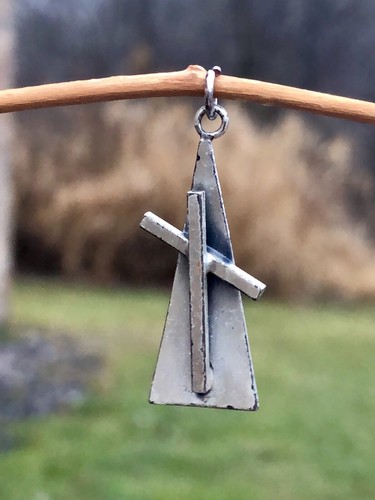 Vtg MCM Modernist Sterling Cross On A Trinity Triangular  Base Signed CH Pendant