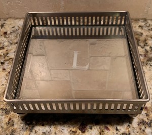 New Pottery Barn Small Mirrored Dresser Top Tray Silver Monogram