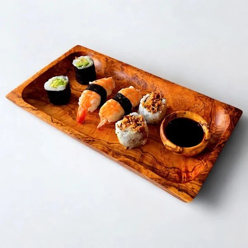 Artisanal Olive Wood Platter 27cm: Decorative Rectangular Wooden Serving Dish UK - Picture 2 of 4