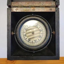 Vintage Nautical E. S. Ritchie Floating Oil Compass In Gyroscope Gyro Wooden Box