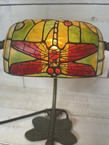 Stained Glass Dragonfly Desk Lamp Metal Base Electric Fast Ship - Picture 5 of 11