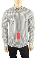 NEW MENS HUGO BOSS ERO3 PRINT SLIM FIT WHITE BUTTON FRONT SHIRT L 165