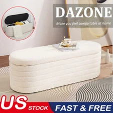 Modern Storage Ottoman Teddy Fabric Upholstered Bedroom Hallway Storage Bench US