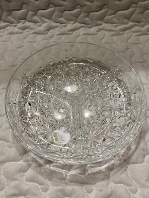 Luxhem de Veropa Cut Glass Relish Dish French Daisy & Button 3 Section Serveware