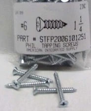#6x1-1/4 Flat Head Phillips Tapping Screws Steel Zinc Plated (100)