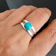 Blue Turquoise Ring 925 Sterling Silver Ring Wedding Ring Promise Ring All Size