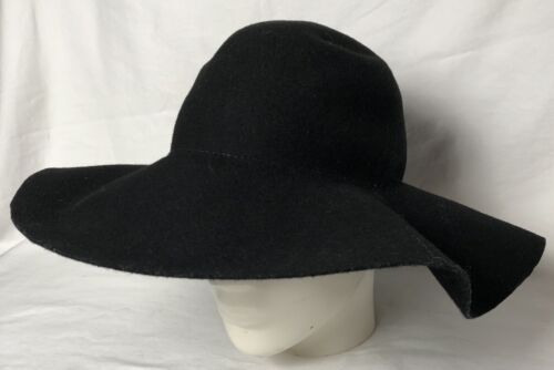 60s Bollman Women’s Wide Brim Hat OS 100% Wool Black Bow Accent Made In USA