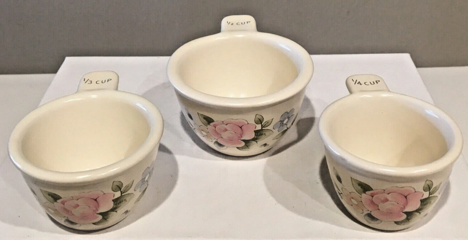 Pfaltzgraff Tea Rose Measuring Cups Set Of 3 STACKING STONEWARE 1/2, 1/3, 1/4 C
Opens in a new windo