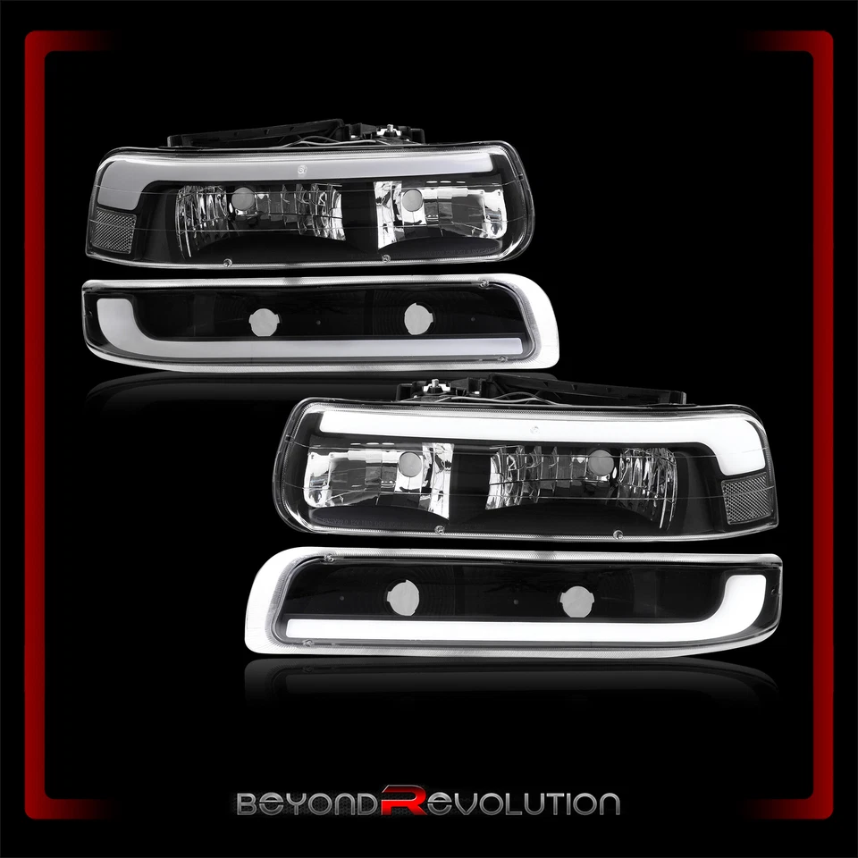 Farol LED DRL preto + lâmpada de sinalização para 1999-2002 Silverado 1500 2500 HD 3500 - Imagem 2 de 4