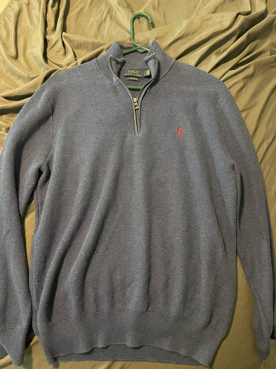 Polo Ralph Lauren Gray Pima Cotton 1 4 Zip Pullover Sweater Men s L