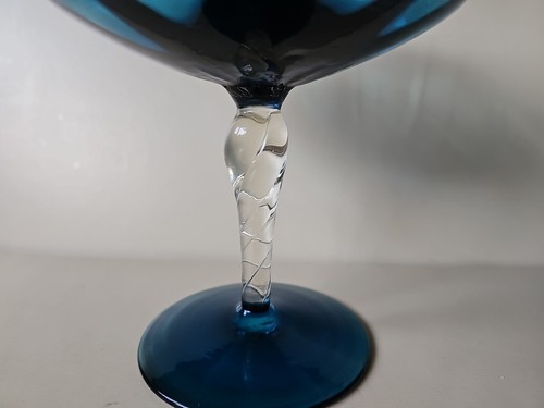Vintage Blue And Clear Glass Compote Footed Pedestal Bowl 19cm Tall - Picture 4 of 16