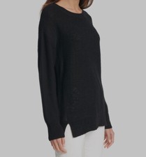  129 Dkny Women's Black Knitted Crew-Neck Casual Yarn Sweater Size L DAMAGED 