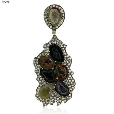 10,74ct Diamant Geode Traubenstrauß oxidiert Anhänger 925 Stern Silber