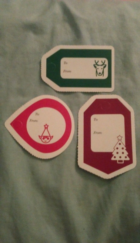 3 Xmas, Winter Holidays Paper Gift Tags: Reindeer, Xmas Tree & Elf (no strings)