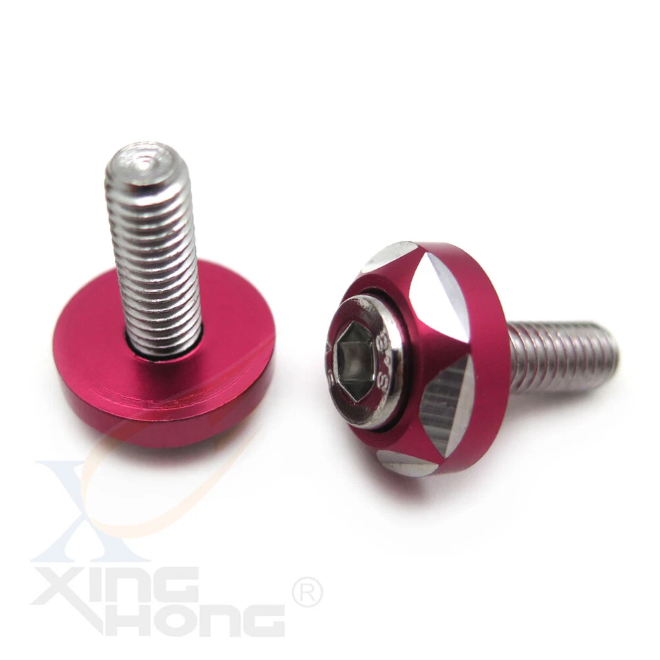 Tornillos rojos de 6 mm de diámetro de rosca 2 piezas pernos decorativos para matrícula de motor de automóvil Foto 3 de 4