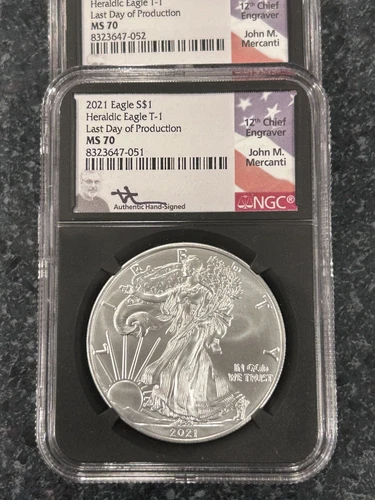 2021 Silver Eagle Heraldic T-1 Last Day of Prod Mercanti Signed NGC MS70 *MINT*