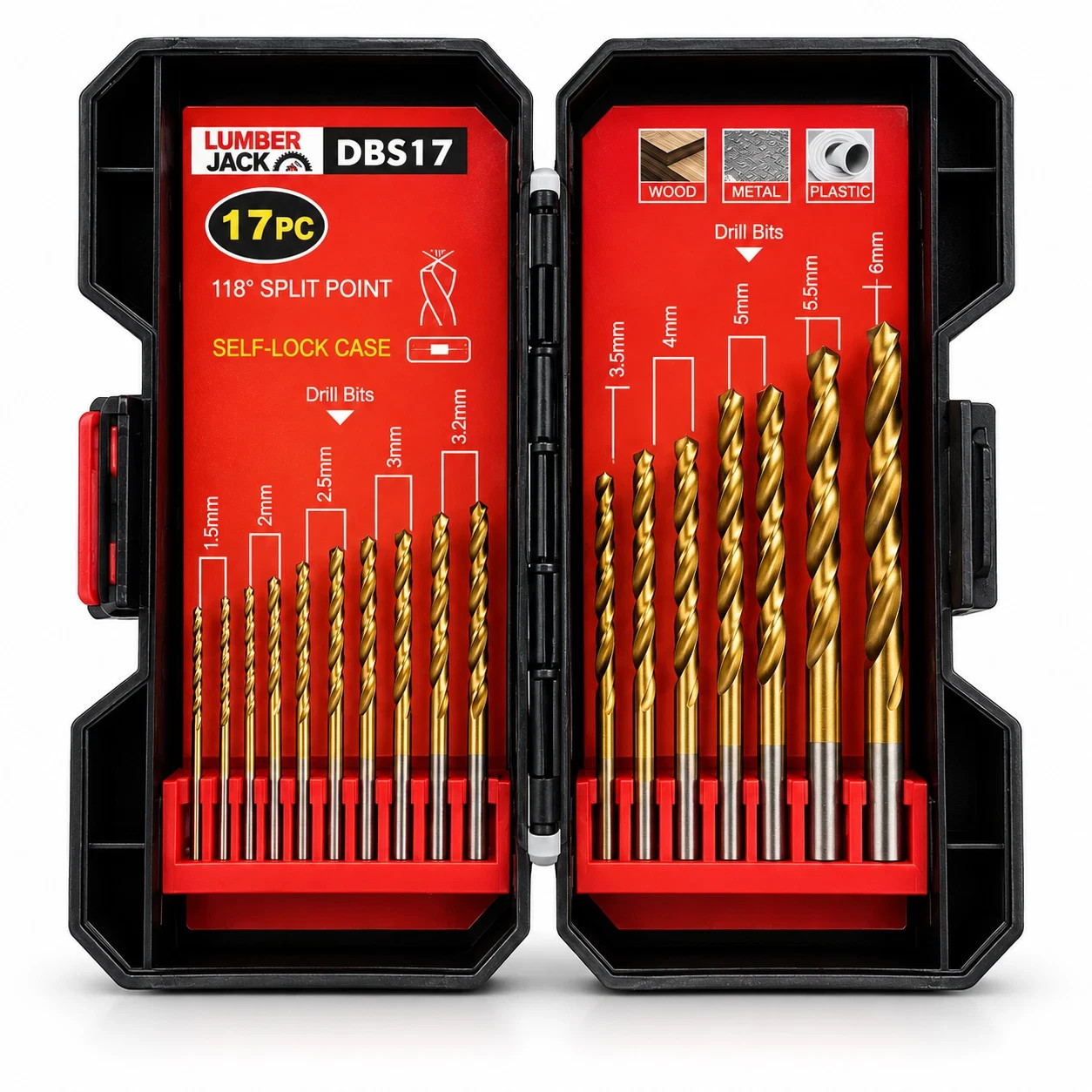 Lumberjack 17pc Titanium Drill Bit Set HSS Metal Wood Plastic with Carry Case - Image 3