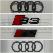 Fits Audi S3 8V Full Gloss Black Badge Set Front & Rear Rings Grille