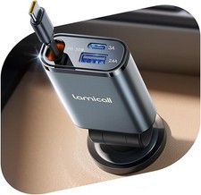 Lamicall 3 in 1 Retractable Car Charger Adapter -【2025 Ultra Compact】57W Cigaret