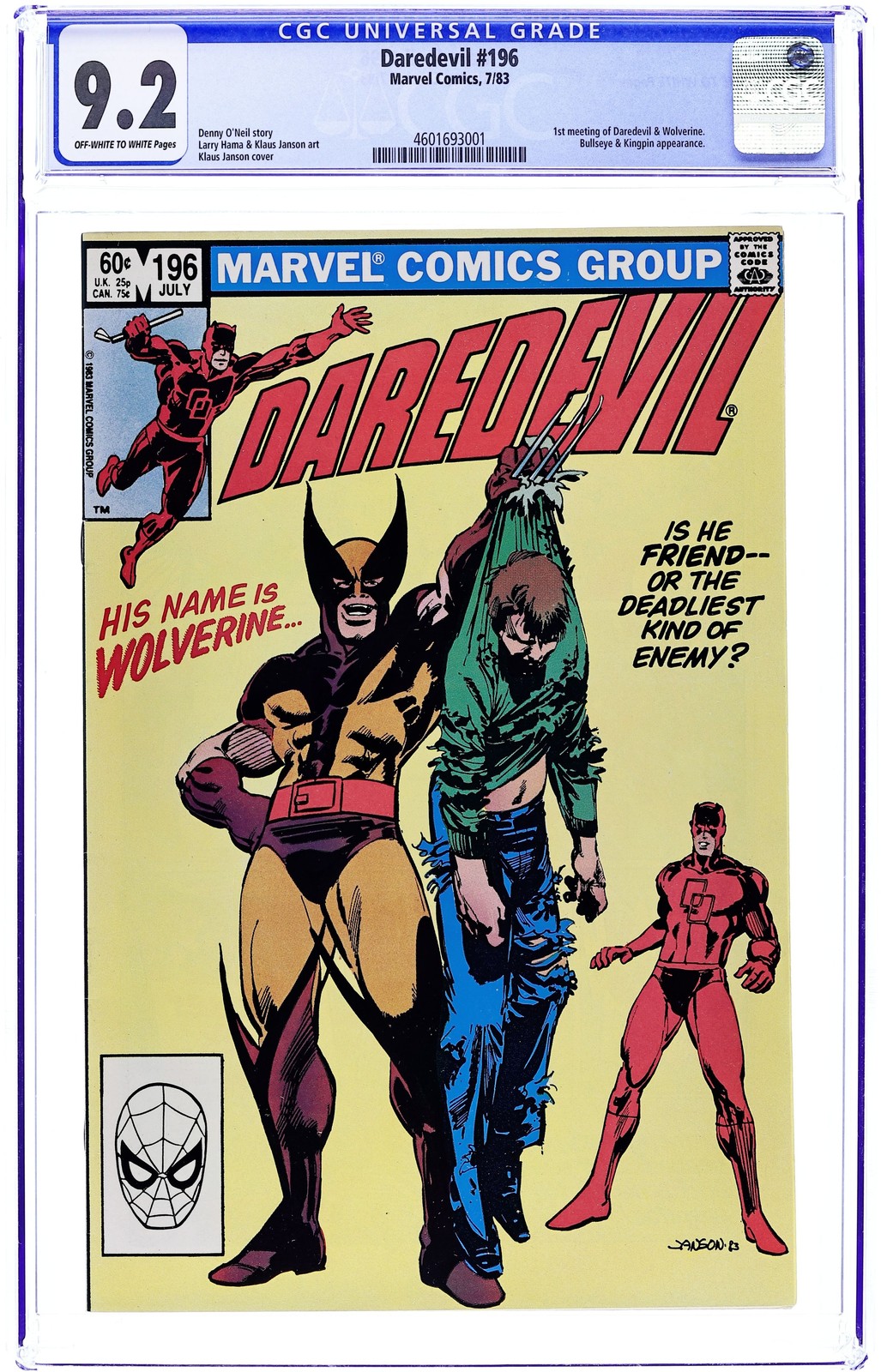 アメコミ　マーベル　Daredevil 196 1983 Wolverine Daredevil #196 Value - GoCollect