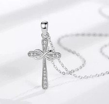 925 Sterling Silver Crystal Cross Pendant Necklace Women Girls Jewellery Gift UK