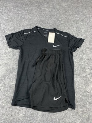NWT Nike Miler Shirt Challenger Shorts Mens Medium Black Dri-FIT Running Set