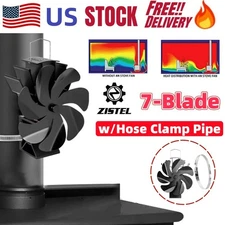 New Wood Stove Fan w/ Hose Clamp Pipe 7 Blades Heat Fireplace Powered Stove Eco