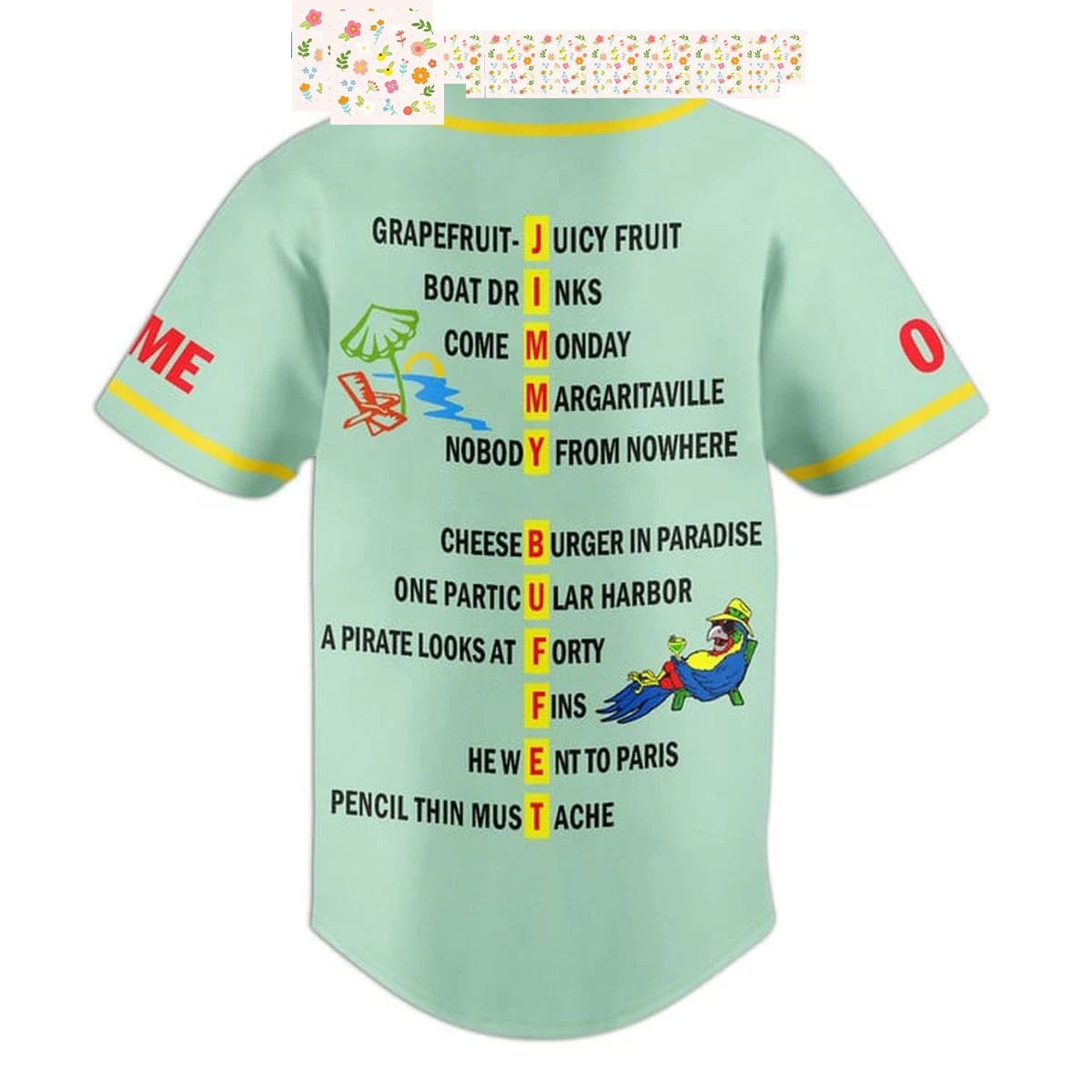 Jimmy Buffett Cheeseburger in Paradise Personalized Baseball Jersey