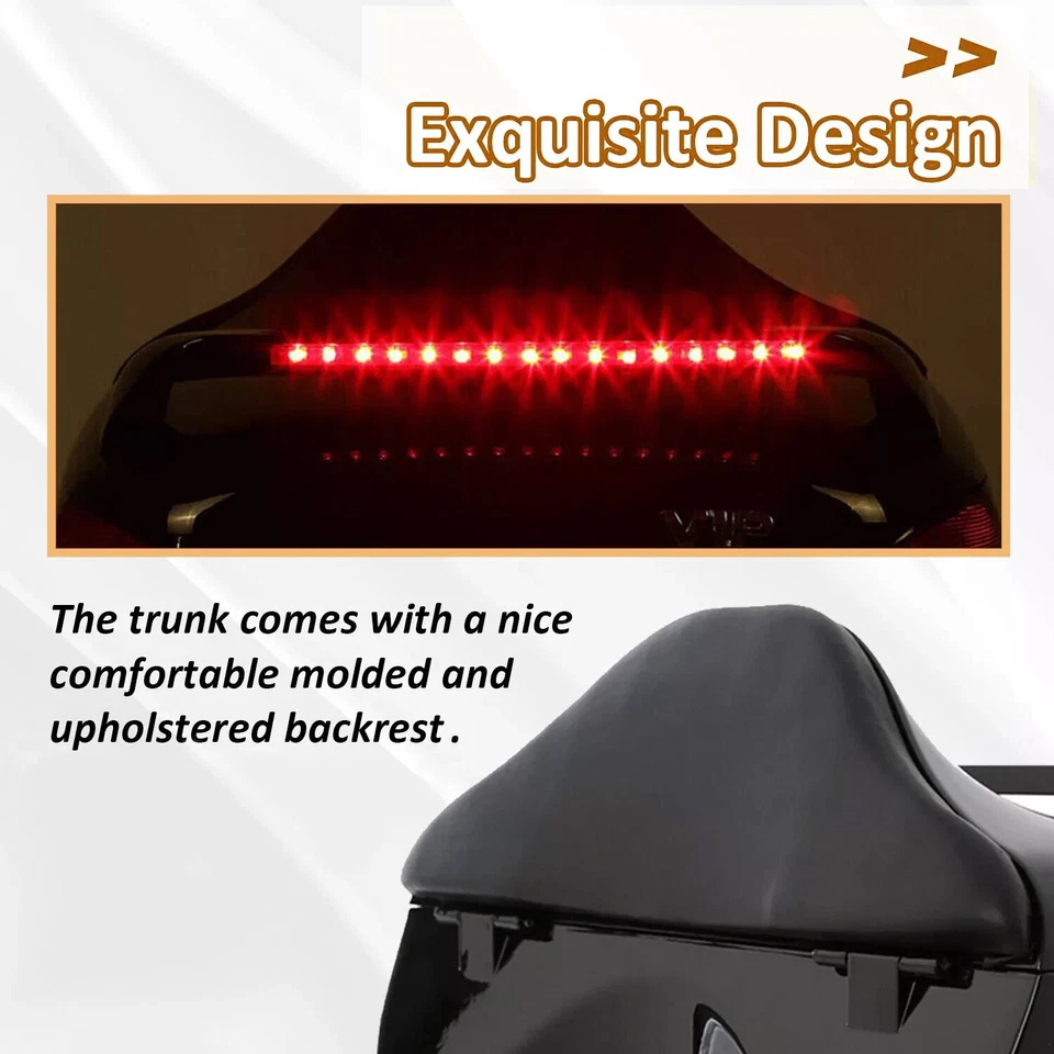 Universal Tail Box Trunk Motorcycle Storage Box Tour Luggage w/ Light For Honda - Image 4 of 4