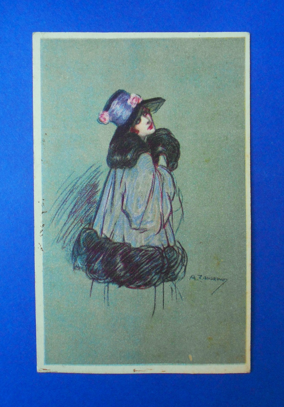 Cartolina Adelina Zandrino Donnina con cappello 1923