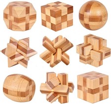 Holz Knobelspiele Set 9 Stück 4cm IQ Spiel Logik Denkspiel