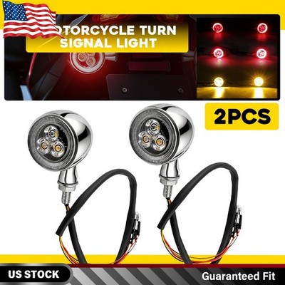 2X Motorcycle LED Turn Signals Indicator Chrome For Harley Honda Yamaha Cruiser