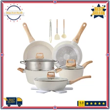 Pots and Pans Set, Non Stick Cookware Set, Aluminum Granite, Durable White,16PCS