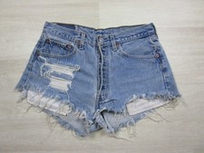 Vintage 90s Women's Levi's 501 Cut Off Jean Shorts Thrashed USA 30 Studded