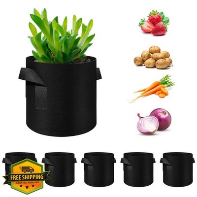 FineGearPow 5pk 15 Gal Grow Bags Fabric Planter Black Handles