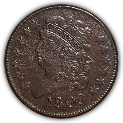 1809 Classic Head Half Cent Almost Uncirculated AU Coin, Issues #24746