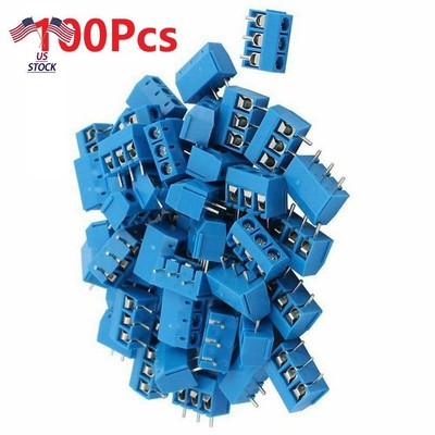 100Pcs 5.08mm 3 Pin Plug-in PCB Screw Terminal Block Connector Adaptor KF301-3P