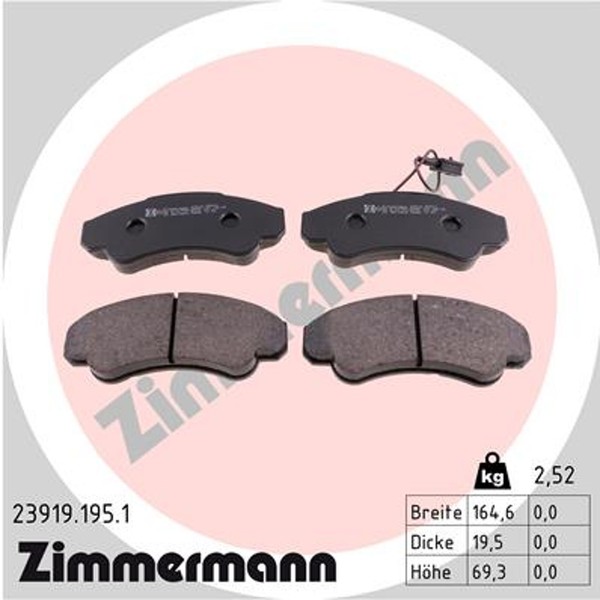 Zimmermann Bremsbelagsatz Scheibenbremse 23919.195.1 FüR Fiat Jumper Boxer 23919-image