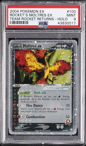 2004 POKEMON EX TEAM ROCKET RETURNS #100 ROCKET'S MOLTRES EX-HOLO PSA 9